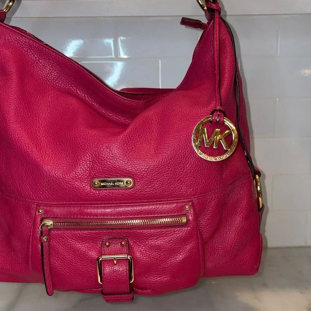 Michael Kors Bag Purse Handbag Leather Hobo Soft Pebbled Austin Pink Shoulder - Picture 3 of 16